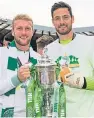  ??  ?? Craig Gordon, right, with Celtic understudy Scott Bain after Saturday’s final at Hampden.