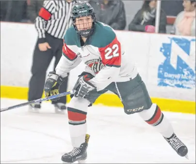  ?? JASON SIMMONDS/JOURNAL PIONEER ?? Dixon MacLeod of Cornwall is in his first season with the Kensington Monaghan Farms Wild of the New Brunswick/P.E.I. Major Midget Hockey League.