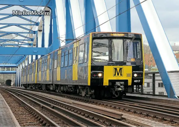  ??  ?? The Metro as it is today: Metrocar No. 4017 leads a South Hylton-bound service across the Queen Elizabeth II Bridge.