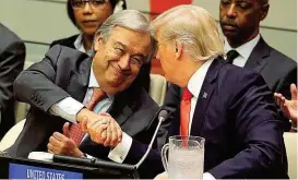  ??  ?? Immer schön artig sein: UN- Generalsek­retär Guterres, Trump