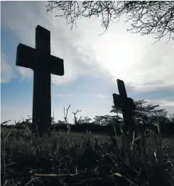  ?? Picture: Thapelo Morebudi ?? Groups of crosses dotting the verge of the N1 in Limpopo testify to the alarming number of people who have died on the road .
