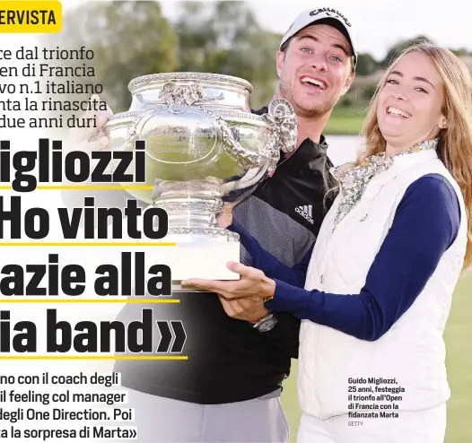  ?? GETTY ?? Guido Migliozzi, 25 anni, festeggia il trionfo all’Open di Francia con la fidanzata Marta