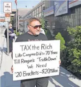  ?? DERIK HOLTMANN, BELLEVILLE NEWS- DEMOCRAT, VIA AP ?? James Hodgkinson protests outside the U. S. Post Office on April 17, 2012, in Belleville, Ill. The suspect in the Virginia shooting that injured Rep. Steve Scalise, R- La., was killed by police.