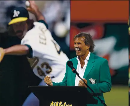  ?? NHAT V. MEYER — STAFF PHOTOGRAPH­ER ?? Oakland A’s relief pitcher Dennis Eckersley finished his Hall of Fame career in 1998 with 390 saves.