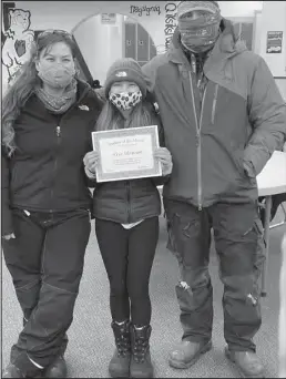  ??  ?? STUDENT OF THE MONTH – Kive Shannon, with her parents, was names student of the month at Nome-Beltz Middle High School.