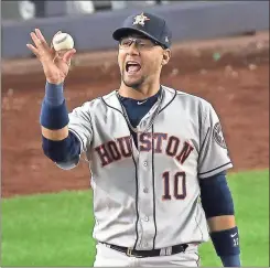  ?? AP - Seth Wenig ?? Astros first baseman Yuli Gurriel celebrates after recording the final out of Tuesday’s Game 3 against the Yankees.