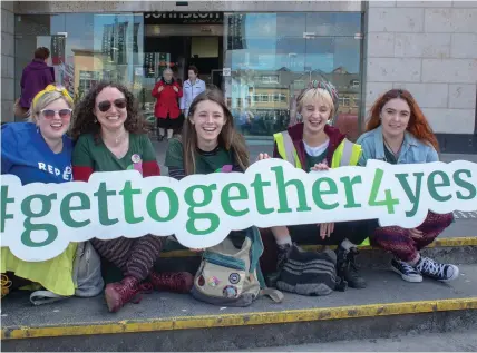  ??  ?? Together for Yes Sligo campaigner­s pictured during canvassing outside Johnston Court Shopping Centre.