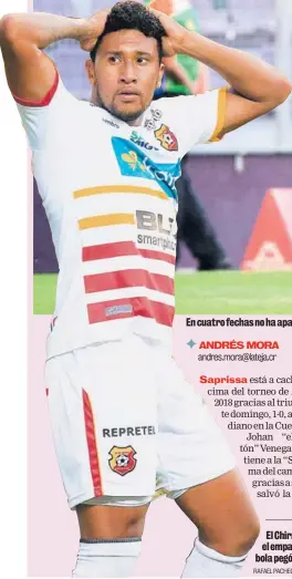  ?? RAFAEL PACHECO ?? El Chirriche tuvo el empate, pero la bola pegó en el palo.