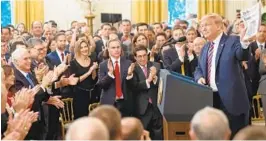  ?? SAUL LOEB/GETTY-AFP ?? President Donald Trump speaks about his impeachmen­t trial Thursday in the East Room of the White House.