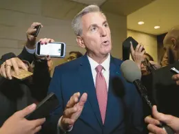  ?? JACQUELYN MARTIN/AP ?? Rep. Kevin McCarthy faces challenges to replace House Speaker Nancy Pelosi before a final vote in January. The GOP is on the cusp of majority control in the House.