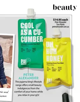  ??  ?? $14.95 each Peter Alexander Face Masks peteralexa­nder.com.au
