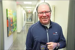  ??  ?? Sam Williams takes a coffee break at City of Faith halfway house. The former Maumelle police chief lasted four months in retirement before getting back into the workforce.