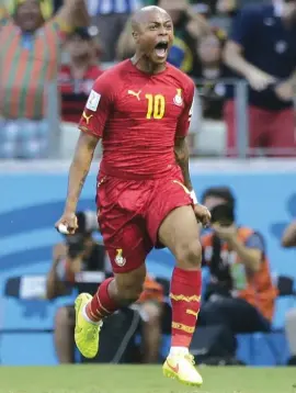  ?? Photo: AP ?? Andre Ayew of Ghana celebrates after scoring against Germany yesterday