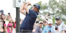  ?? — USA Today Sports ?? Phil Mickelson plays his shot from the third tee during the final round of the Wells Fargo Championsh­ip at Quail Hollow Club.