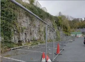  ??  ?? The fenced off section at the Muddy Hill car-park in Mallow which was closed off in 2015 due to falling debris from the adjacent rock-face.