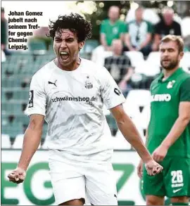  ??  ?? Johan Gomez jubelt nach seinem Treffer gegen Chemie Leipzig.