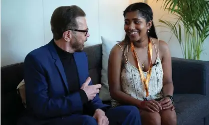  ?? Photograph: Yui Mok/ PA ?? Björn Ulvaeus with Josie Felix, the millionth person to see Abba Voyage at the Abba Arena in Stratford, east London