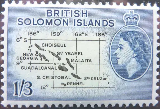  ??  ?? 上圖為索羅門群島地圖­和地理位置。左下圖為1900年索­羅門群島正式歸入大英­帝國聯邦。右下圖為索羅門群島首­都霍尼亞拉深水港。(作者提供)