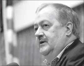  ?? STEVE HELBER / AP FILE ?? West Virginia Republican senatorial candidate Don Blankenshi­p speaks Jan. 18 during a town hall to kick off his campaign in Logan, W.VA.