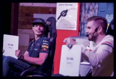  ??  ?? Time for a change? Max Verstappen takes on customers at the Rustic Tap, in both a quiz and a tyre change challenge