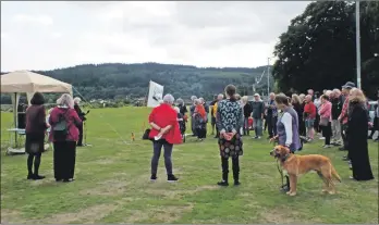  ??  ?? More than 50 people listen to the Rev Lily McKinnon on Lamlash green.