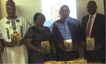  ??  ?? Mrs. Edith Josephs (left), Rev. Chris E. Josephs and Book Reviewer, Air Commodore Emmanuel Enam at the launch of the book, titled: “Seven Pillars of Wisdom” authored by Chris Josephs at Lagos Chamber of Commerce and Industry, Ikeja, Lagos. PHOTO: ISAAC TAIWO