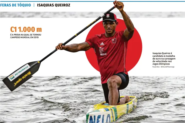  ?? Paula Reis - 28.fev.20/flamengo ?? Isaquias Queiroz é candidato à medalha de ouro na canoagem de velocidade nos Jogos Olímpicos