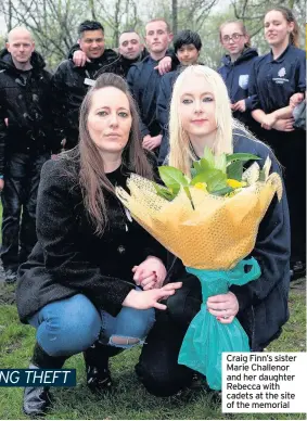  ??  ?? Craig Finn’s sister Marie Challenor and her daughter Rebecca with cadets at the site of the memorial