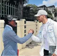  ?? Picture: EUGENE COETZEE ?? SHAKE ON IT: Former Victoria Park High School pupils Mbasa Mangesi, 19, left, and Ethan Hendricks, 18, share a handshake after receiving their matric results