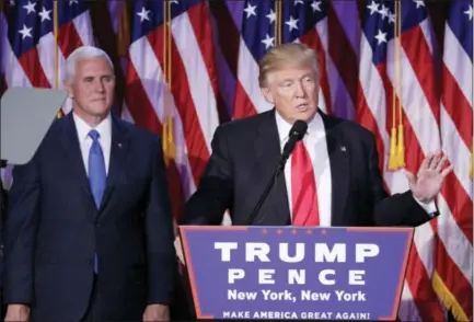  ?? JOHN LOCHER - THE ASSOCIATED PRESS ?? President-elect Donald Trump gives his acceptance speech during his election night rally.