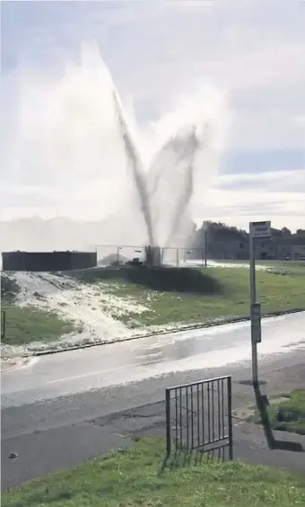  ??  ?? Flooding The burst water main in Erskine