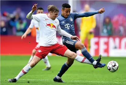  ?? Bild: Tim Groothuis ?? Emil Forsberg i kamp mot Bayern Münchens Thiago Alcantara i ligamötet mellan laget tidigare den här månaden. Då slutade det mållöst, 0–0. I dag måste en vinnare fram. Då möts de igen i cupfinalen.