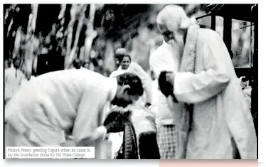  ??  ?? Wilmot Perera greeting Tagore when he came to lay the foundation stone for Siri Palee College