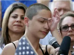  ??  ?? Emma Gonzalez speaks at a rally for gun control at the Broward County Federal Courthouse in Fort Lauderdale, Florida, three days after the Parkland shooting (AFP/Getty)