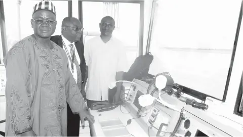  ?? PHOTO: NAN ?? Supervisin­g Minister of Aviation, Dr Samuel Ortom (left) with the Rector, Nigeria College of Aviation Technology (NCAT), Capt. Samuel Caulcrick (second left), at the inspection of Kaduna Internatio­nal Airport control tower in Kaduna yesterday.