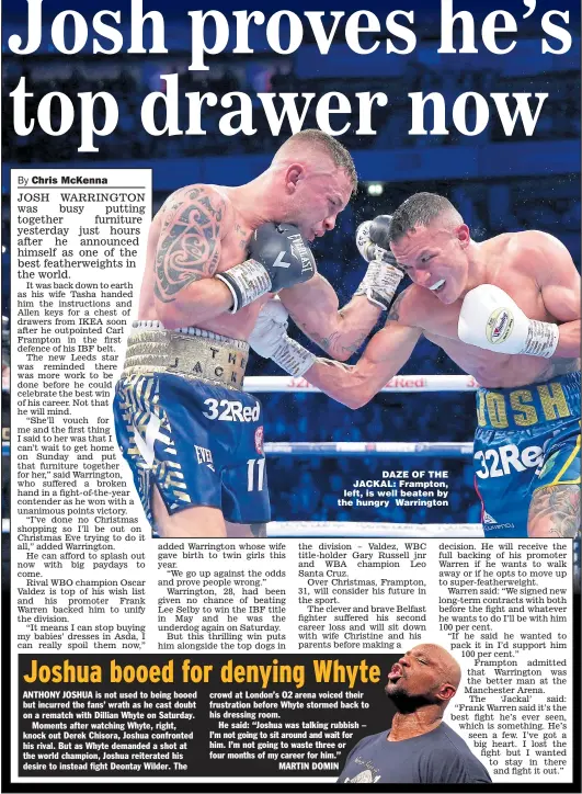  ?? Picture: ALEX LIVESEY ?? DAZE OF THE JACKAL: Frampton, left, is well beaten by the hungry Warrington