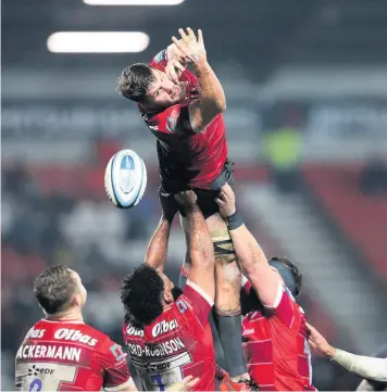  ?? Pictures: Harry Trump/ Getty Images and David Davies/pa ?? Gloucester’s Ed Slater fails to hold on to a line- out catch