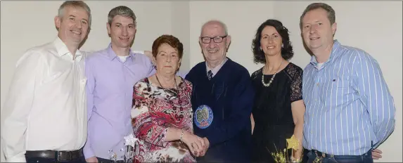  ??  ?? Peter Donnelly with his wife Margaret Sons Alan, Brian Kevin and daughter Annmarie celebratin­g his 80th Birthday
