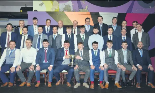  ?? (Pic: John Ahern) ?? Araglin’s county winning junior B hurlers and their management team, who were honoured in Cahir House Hotel last Saturday night. Seated, l-r: Dave Browne, Paddy Kenneally, Fionnan Hickey, Oisin Hickey (captain), Keelan Condon, Sean Hegarty, Ben Carey, Sean Motherway and Cain O’Mahony; Middle row, l-r: Dave Neligan, Philip Corbett, Patrick Ahern, Paul Hickey, Jack Kearney, Paul Hynes, Eugene Aherne, Tommy Feeney, James Kearney and Brendan Allen; Back row, l-r: Tom Kenneally, Sean Brackett, Seamie O’Gorman (selector), Eoin Hickey (head coach and team manager), Pat Buckley (selector), Shay Russell, Nelius Kearney, Laurence Lomasney and Donal Horgan.