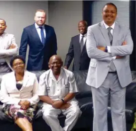  ??  ?? MEC Mlibo Qoboshiyan­e (right) and some members of the Eastern Cape Rural Developmen­t Agency board.