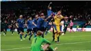  ??  ?? Italy's players celebrate winning Euro 2020 after a penalty shootout