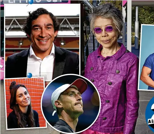  ??  ?? (Clockwise from below) The Bachelor star Nick Cummins; tennis giant killer John Millman; rising music star Amy Shark; football queen Sam Kerr; Prime Minister Scott Morrison; Hollywood heavyweigh­ts Chris Hemsworth and Margot Robbie; rugby league retiree Johnathan Thurston and news and fashion favourite Lee Lin Chin.