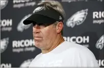  ?? MICHAEL PEREZ — THE ASSOCIATED PRESS ?? Philadelph­ia Eagles’ Doug Pederson is seen after an NFL football game against the Detroit Lions, Sunday.