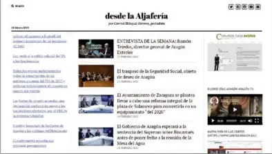  ??  ?? Conrad Blásquiz analiza la actividad política aragonesa en la página ‘Desde la Aljafería’.