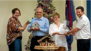  ??  ?? From left, Sarah Mcmenamin from St John’s Church, Makino Rotary member Nigel Ramsden, Manchester House’s Robyn Duncan and the Salvation Army’s Rance Stuart are again putting on a Christmas Day lunch.