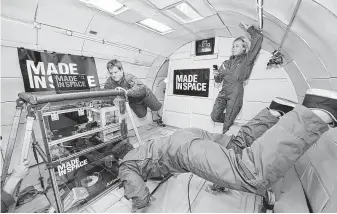  ?? Associated Press ?? Made In Space, headquarte­red in Jacksonvil­le, Fla., hopes to make replacemen­t parts and prevent mishaps deep in space from becoming dire situations by using 3D printers to solve the problems.