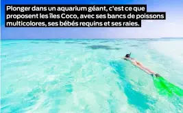  ??  ?? Plonger dans un aquarium géant, c’est ce que proposent les îles Coco, avec ses bancs de poissons multicolor­es, ses bébés requins et ses raies.