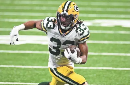  ?? TIM FULLER / USA TODAY SPORTS ?? Packers running back Aaron Jones, who becomes a free agent after this season, is now represente­d by Drew Rosenhaus.