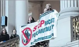  ?? NDN ?? PROTESTERS at San Francisco Mayor Ed Lee’s swearing-in event call for the removal of the city’s police chief over the shooting death of Mario Woods.