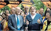  ??  ?? Sir Vince Cable, leader of the Liberal Democrats, with Guy Verhofstad­t, the EU parliament’s Brexit coordinato­r, in London yesterday